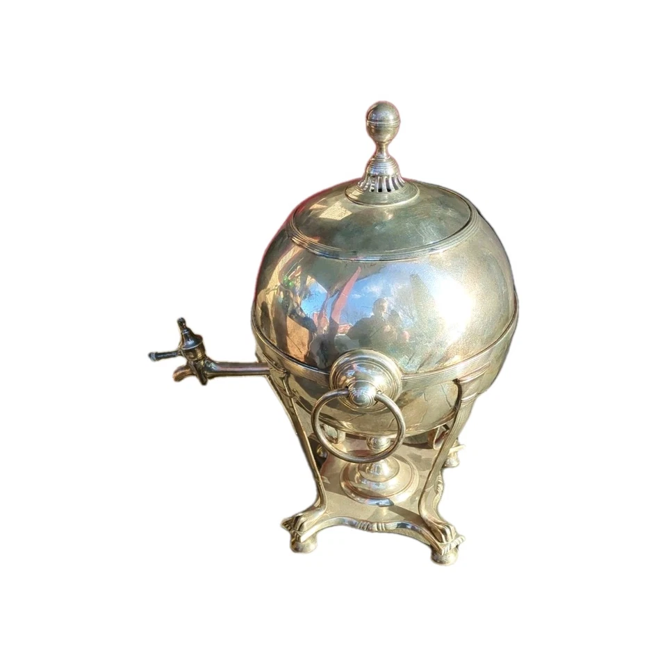 Antigo chá de água quente Samovar Sheffield prato de prata renascimento egípcio anos 1830-60 - Imagem 1 de 4