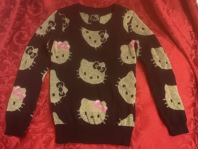 Girls Hello Kitty Black And Gold Sweater Size XS - Image 1 of 4