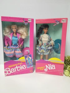 VINTAGE 1989 MATTEL WESTERN FUN BARBIE 9932 WESTERN FUN NIA 9933 NEU SEALED - Bild 1 von 11