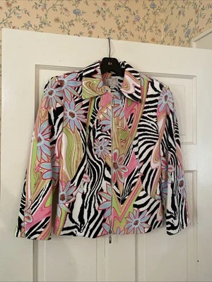 Blazer floral a rayas cebra arte de usar de diseñador ALBERTO MAKALI talla 4 Foto 1 de 4