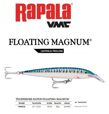 Rapala Original Floating MAGNUM  18cm F18 SM Top für Hecht  👍👍👍👍 Wobbler - Bild 1 von 2