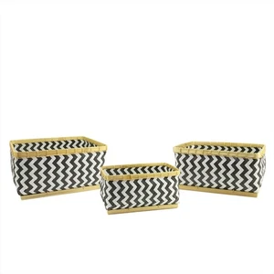 Kaemingk Set of 3 Basic Luxury Gunmetal Gray and White Chevron Baskets 15" - 18" - Picture 1 of 3