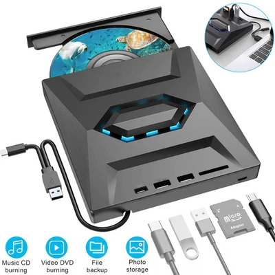 External CD DVD Laufwerk USB 3.0 Type-C Tragbar DVD Brenner Player für PC Laptop - Bild 1 von 4