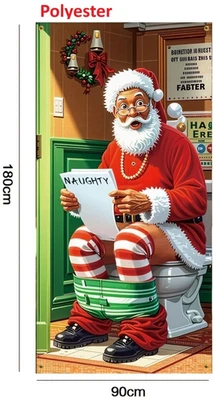 lustiges Tür Banner "Auf WC sitzender Weihnachtsmann"  Wunschliste Deko Santa - Bild 1 von 2