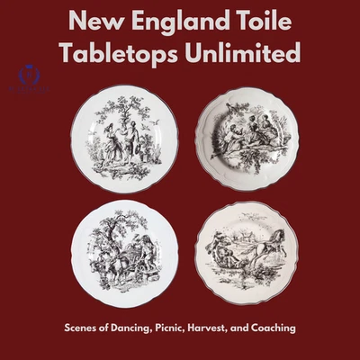 New England Toile 8" Plates Black & White Vintage American Scenes -Select Pieces - Image 1 of 3