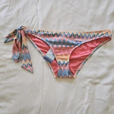 NOVO ROXY Maiô Feminino Praia Hipster Biquíni Parte Inferior Geométrico Lateral Amarrado LG  - Imagem 1 de 2