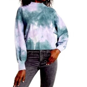 All in Favor Women's Tie Dye Puff Sleeve Sweatshirt in Green Purple Medium $59 - Picture 1 of 4