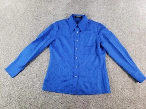 Louis Feraud Paris Women Long Sleeve Button Up Shirt Blouse 44 Blue Polyester - Picture 1 of 14