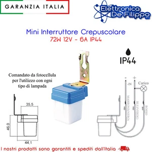 Mini Interruttore Crepuscolare 72W 12V - 6A IP44 - Foto 1 di 7