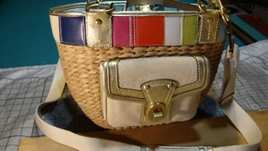 Bolso de Mano Coach Legacy Rayas Paja Mimbre Playa Colorido Dorado Grande # L0668 - Imagen 1 de 15