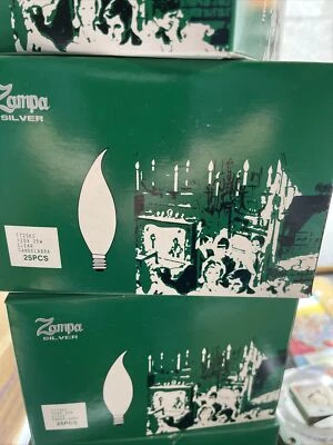 ZAMPA SILVER 25 PCS 25 Watt 120 volt Candelabra base ZAMPA flame tip Clear light bulbs