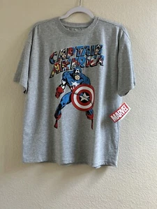 Marvel Comics Captain America Boys Gray Short Sleeve T-shirt Sz 18 Chest 41" NWT - Picture 1 of 11