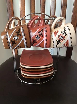 Juego de 6 tazas y 6 platillos apilables S&T con soporte de metal estante de almacenamiento ahorro de espacioG22 Foto 1 de 4