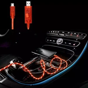 3x Micro USB Cable Charge Sync Orange Light up Pulse Electroluminescent 3 Feet - Picture 1 of 3