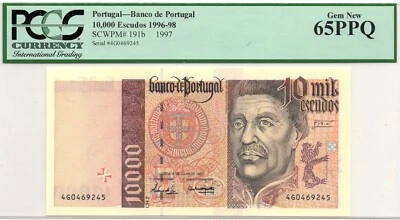 Portugal 10000 escudos 1997 pick# 191b PCGS 65 GEM UNC - Image 1 of 2