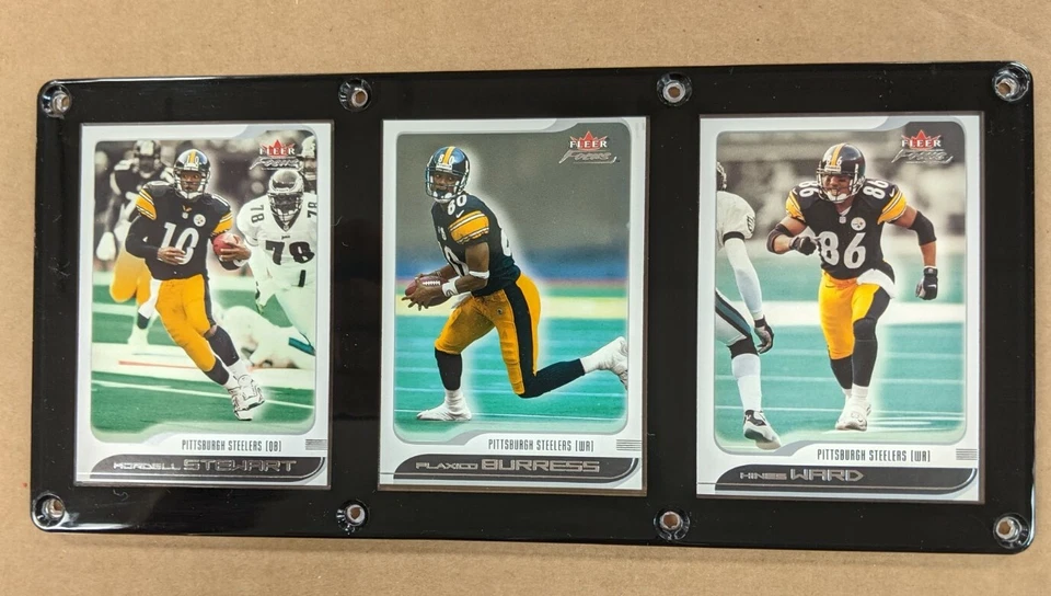 PITTSBURGH STEELERS PLACA DE 3 CARTAS KORDELL STEWART PLAXICO BURRESS HINES WARD Foto 1 de 1