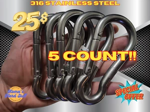4 3/4'' Large 316 Stainless Steel Carabiner Clip Spring loaded 400 lbs SWL 11mm - Picture 1 of 9