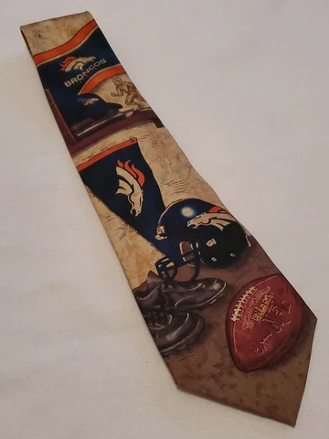 Eagles Wings-NFL Denver Broncos 100% Silk Tie "NOSTALGIC 2" Brown Helmet EUC Cover