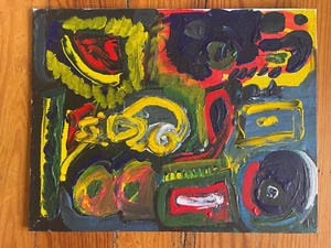 Pintura en lienzo arte exterior contemporáneo oscuro amarillo abstracto decoración Renault - Imagen 1 de 2