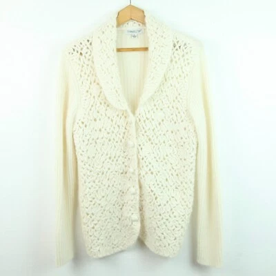Cárdigan Coldwater Creek M Cuello Chal Angora Crema Crochet Encaje Cottagecore Foto 1 de 4