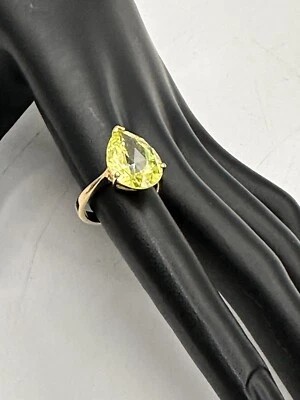 鸡尾酒戒指 签名 MRF 925 尺寸 7 3/4 大号 黄色 玻璃石 — 第 1/4 张图片