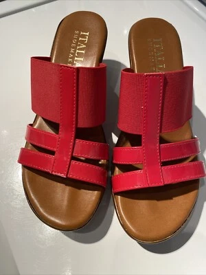 Sandalias italianas de cuña rojas para mujer charol y lona talla 7 Foto 1 de 4
