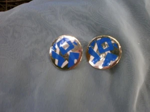 Avon Chroma Graphics Peacock Blue Earrings  --  PIERCED - 1980s - Picture 1 of 5