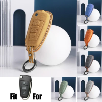 Suede Leather Car Key Case Cover For Audi A1 A3 A4 A6 Q3 Q5 Q7 RS4 R8 TT Quattro Foto 1 de 4