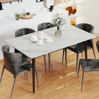 Mesa de comedor grande de mármol brillante para 6 personas Mesa de cocina moderna Mesa de trabajo de oficina Foto 1 de 4