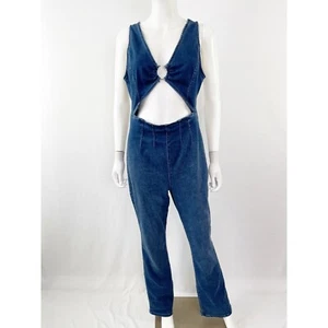 We The Free Denim ULTRAVIOLET Jumpsuit Size L Cut Outs in Wanna Be Blue Boho - Picture 1 of 16