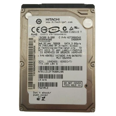 Hitachi H2T500854S 500GB 2.5" Internal SATA Hard Drive, 5400 RPM, 9.5mm - Image 1 of 4