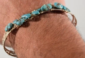 Vintage Sterling Silver Cuff Bracelet w/ Turquoise Stones Artisan Handmade - Picture 1 of 1
