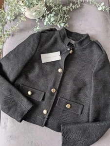New Mint Velvet Black Boucle Jacket Ladies UK XS Smart RRP £140 Metallic Buttons - Picture 1 of 21