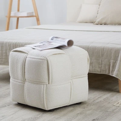 Sitzhocker Fußhocker Hocker Sitzwürfel Bouclé Beige Pouf Sitz Bank Homestyle4u - Bild 1 von 4