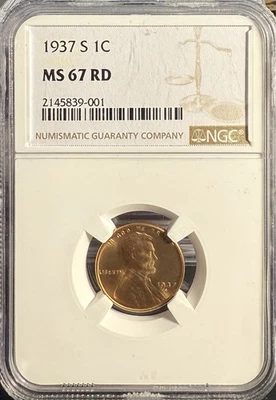 1937 S Lincoln Wheat Cent Gem Brilliant Uncirculated NGC MS67RD - Image 1 of 4