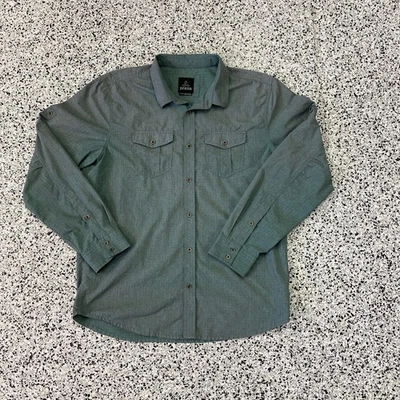 Prana Mens XL Button Down Shirt Long Sleeve Hiking Travel Green Size XL - Image 1 of 4