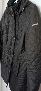 Laundry By Shelli Segal Black Quilted Hoodie Zip & Snap Front L/S Pockets Size L - Picture 1 of 4