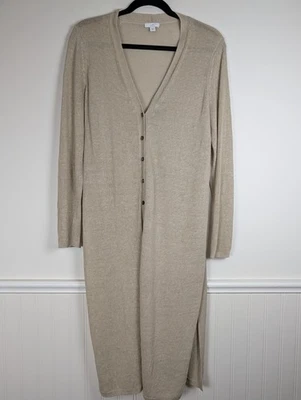 J Jill Linen Button Up Midi Knit Dress Long Duster Lagenlook Coastal Relaxed M - Image 1 of 4