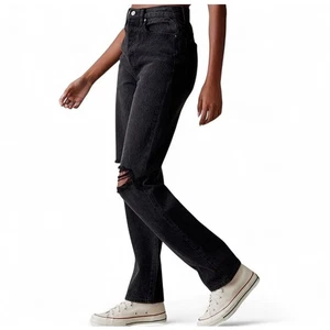 PacSun Eco Charcoal Black Distressed Button Fly High Waist Dad Jeans Size 26 - Picture 1 of 10