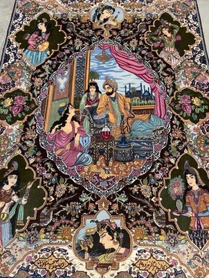 5’7”x7’10” Hand-knotted Fine Wool & Silk Pictorial Tabrize Area Rug - Handmade - Image 1 of 4