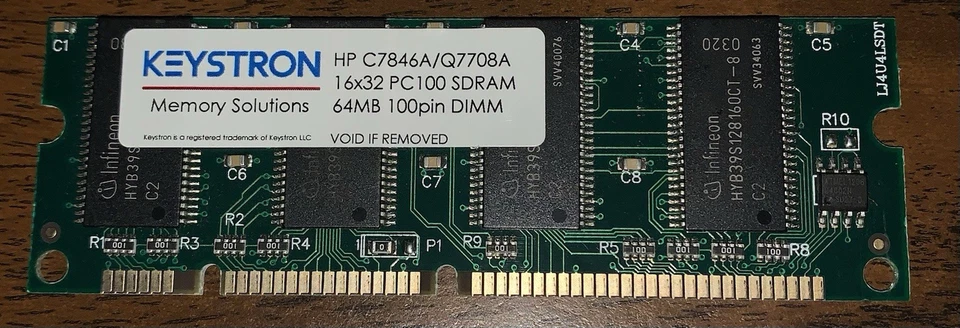 Keystron HP C7846A Q7708A 16X32 PC100 SDRAM 64MB 100 PIN DIMM GEBRAUCHT FUNKTIONIERT - Bild 1 von 2