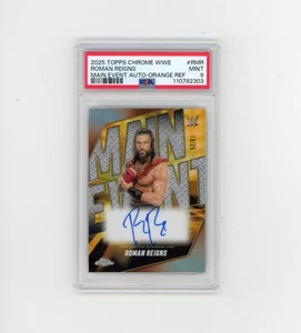 2025 Topps Chrome WWE Roman Reigns Evento Principal Autógrafo Naranja #d 18/25 PSA 9 - Imagen 1 de 2