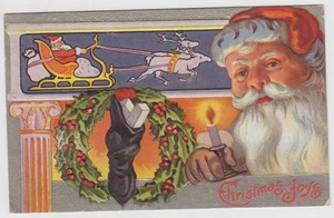 Orange Robe Santa Face Holding Light Christmas Postcard - Picture 1 of 2