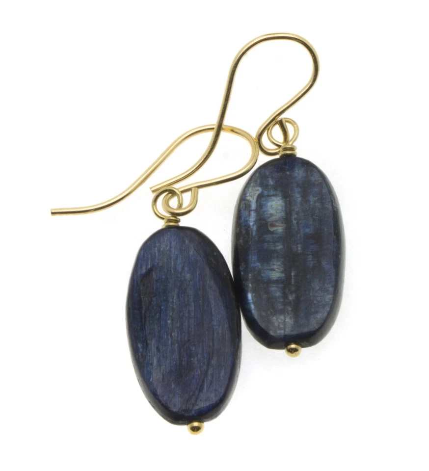 Pendientes de cianita azul largos ovalados oro 14k simple gota natural plata de ley Foto 1 de 4