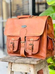 Handmade Men's Pring Leather Vintage Laptop Messenger Briefcase Bag Satchel - Picture 1 of 6