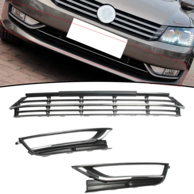 Fits 2012-15 VW Passat B7 Sedan Front Bumper Lower Grille + Foglight Grill Cover - Imagem 1 de 4