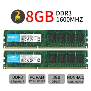 Crucial 16GB 2x 8GB DDR3 1600MHz PC3-12800U 240Pin DIMM Desktop Memory SDRAM BT - Picture 1 of 9