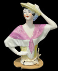 Vintage Art Deco German Luster Porcelain Arms Away Half Doll Sewing Pin Cushion