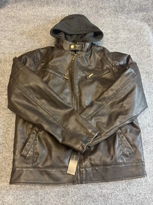 Structure Leather Jacket Men's Large Black Sherpa Lined Full Zip Warm Jacket - Image 1 of 4