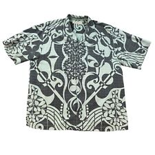 Tommy Bahama Shirt Mens XL Green Black Hawaiian Tribal Floral 100% Silk Beach